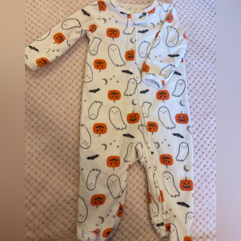 Carter's White and Orange Halloween Footie